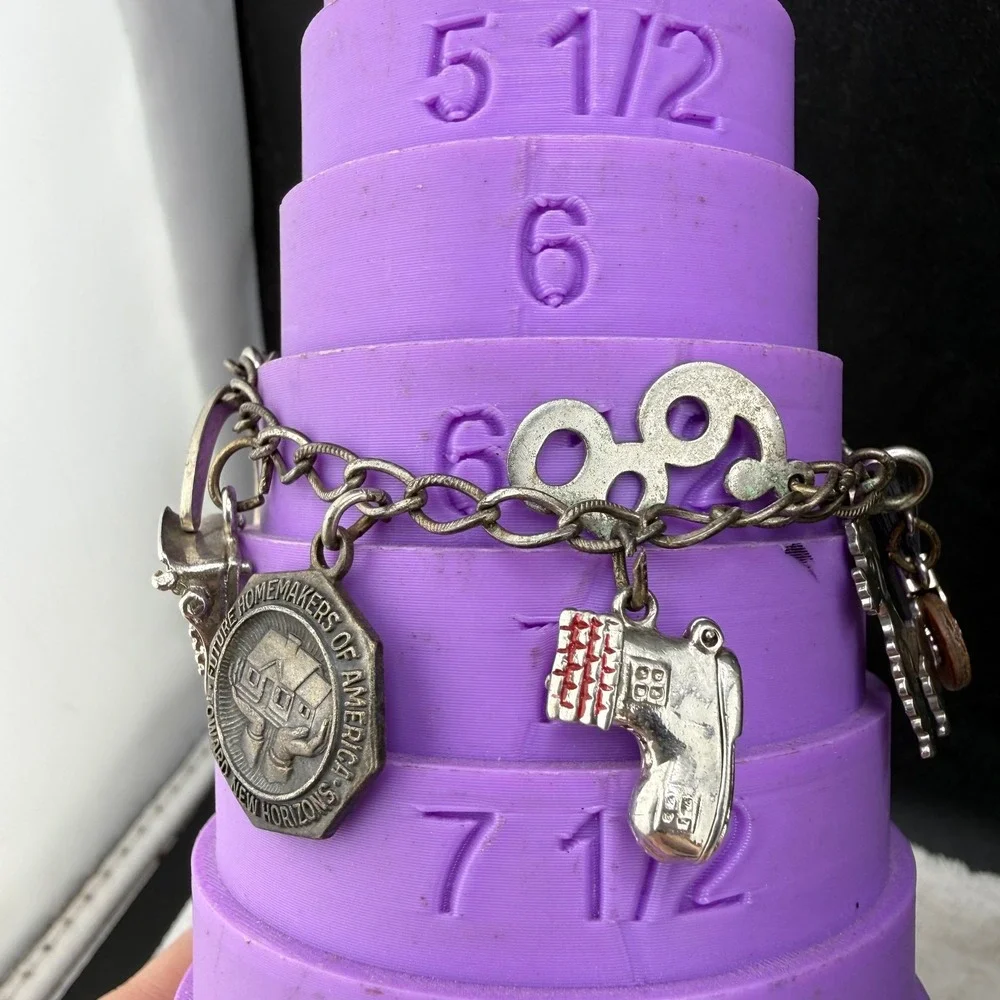 Vintage Charm Bracelet Western Germany 4-H Bible Typewriter Poodle FHA 6.5